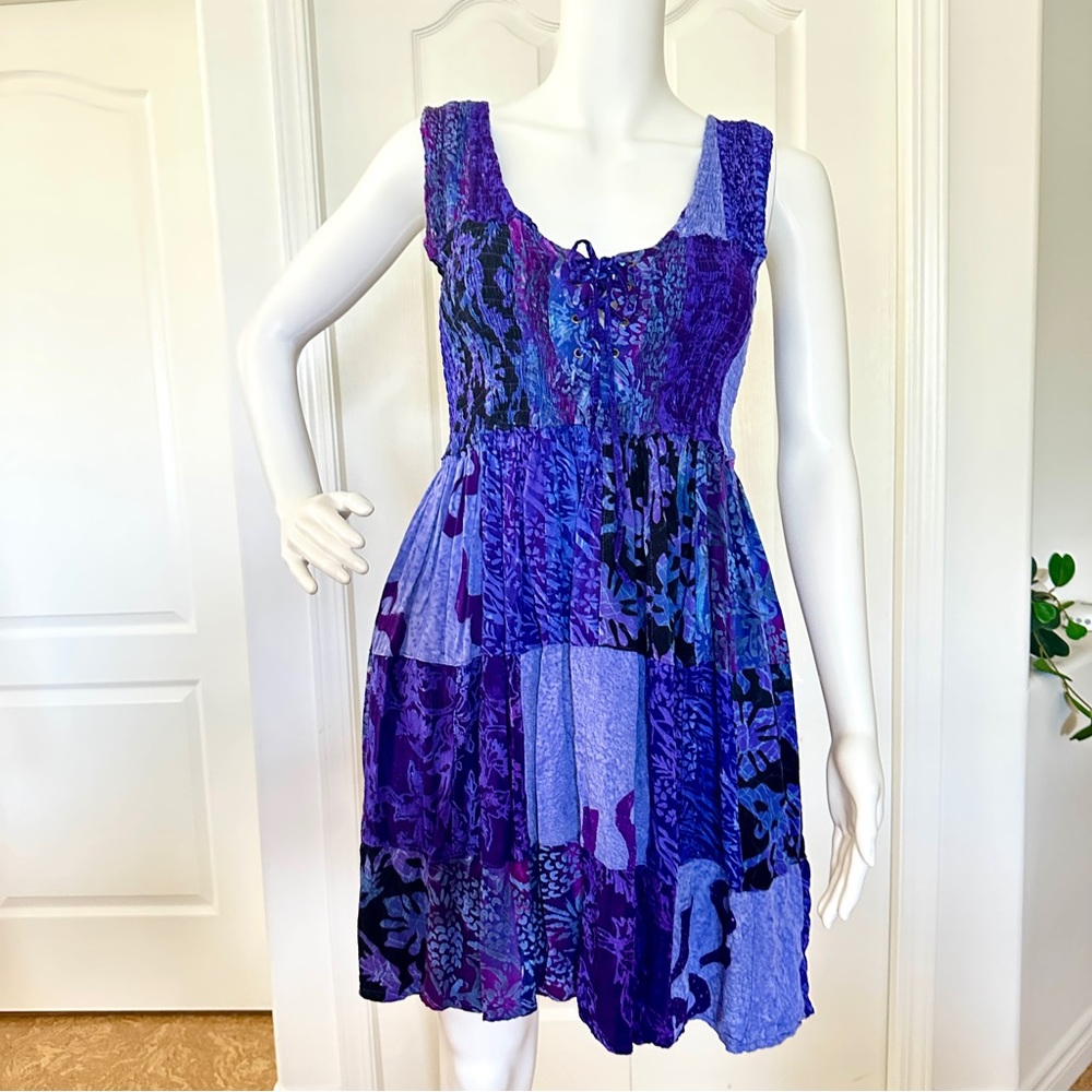 Blue Sky Patchwork Purple Floral Dress (M)